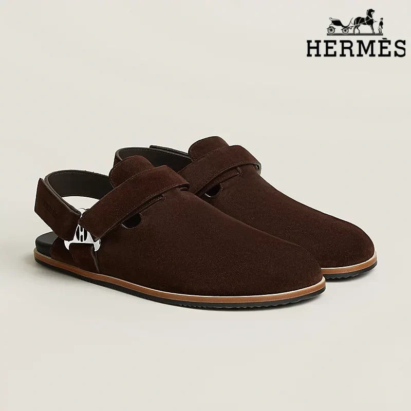 Herm¨¨s Dark Brown Suede Slingback Mules with Silver H Turnlock