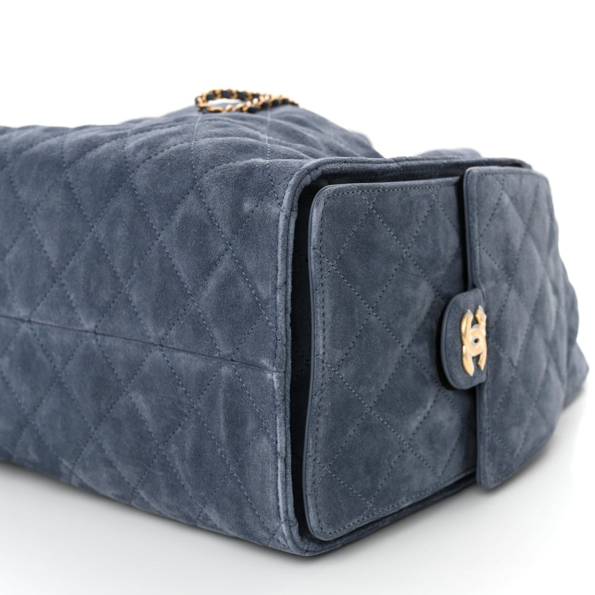 Suede Quilted Medium Chanel 25 Handbag Blue