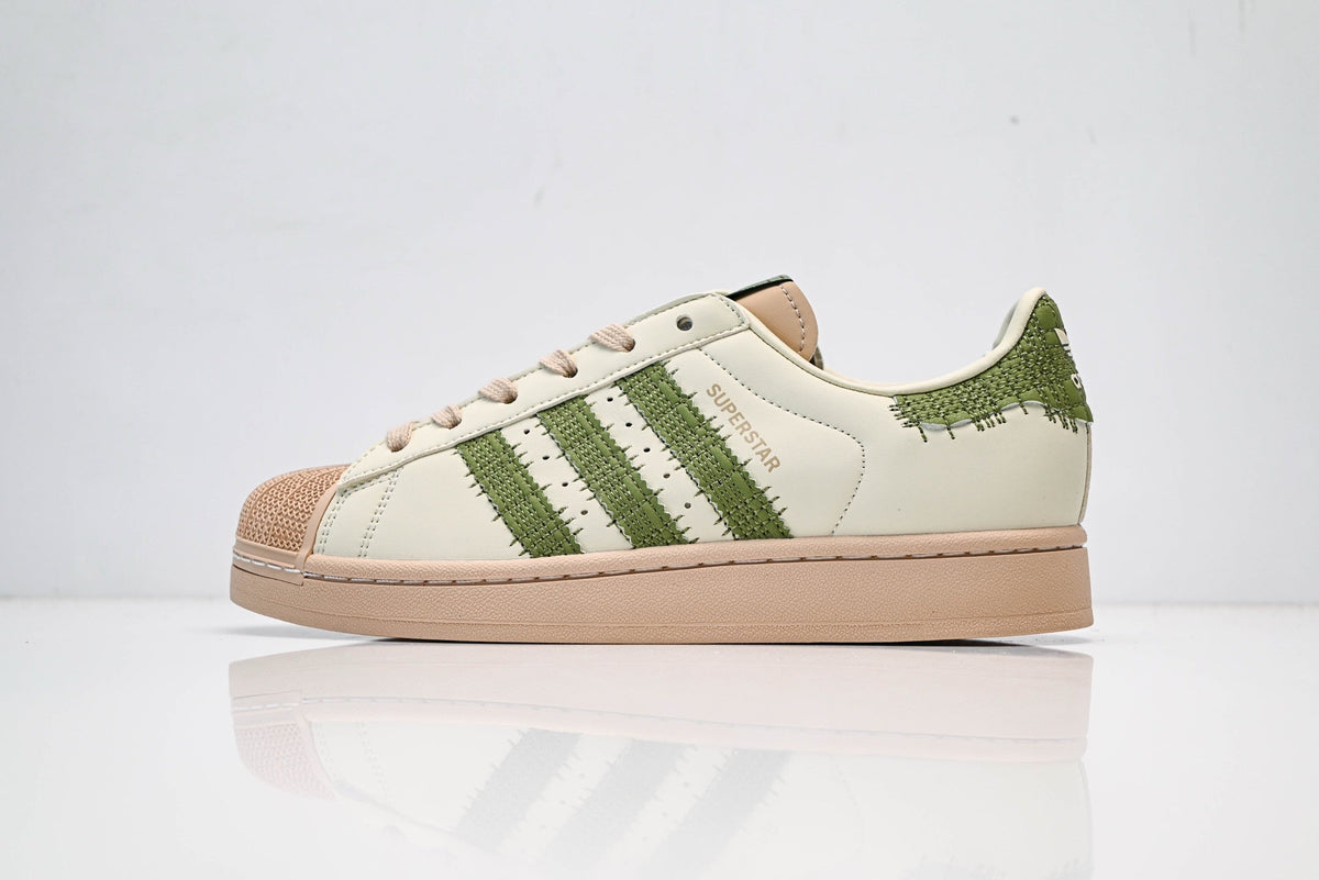 adidas Originals Superstar ¨C Off-White with Green 3-Stripes & Beige Shell Toe