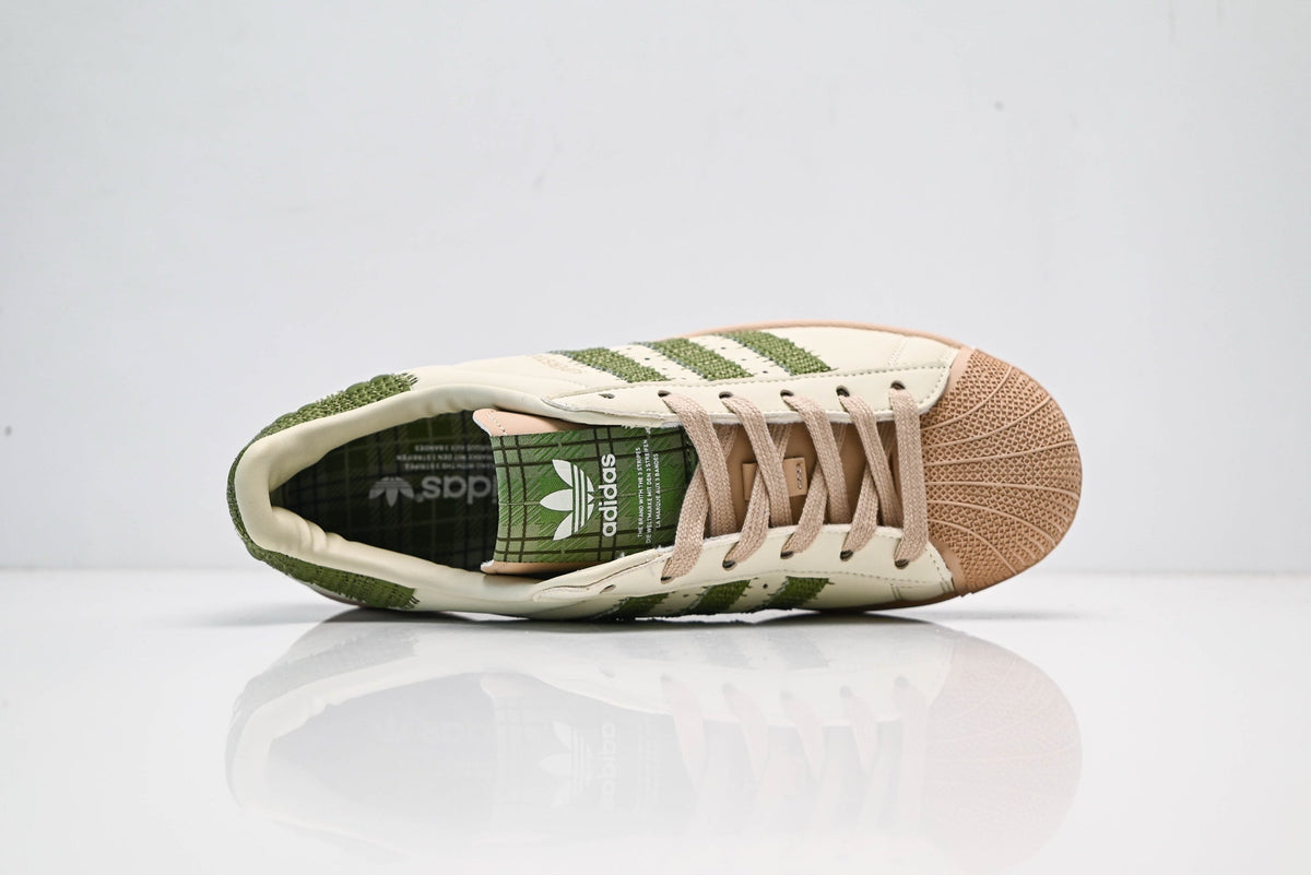adidas Originals Superstar ¨C Off-White with Green 3-Stripes & Beige Shell Toe