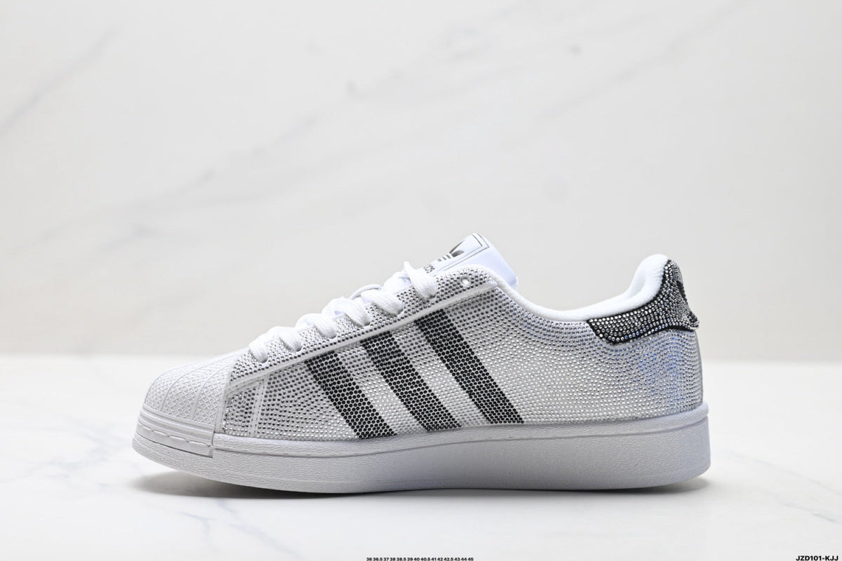 adidas Originals Superstar Custom ¡ª Silver Black Rhinestone | White Shell Toe