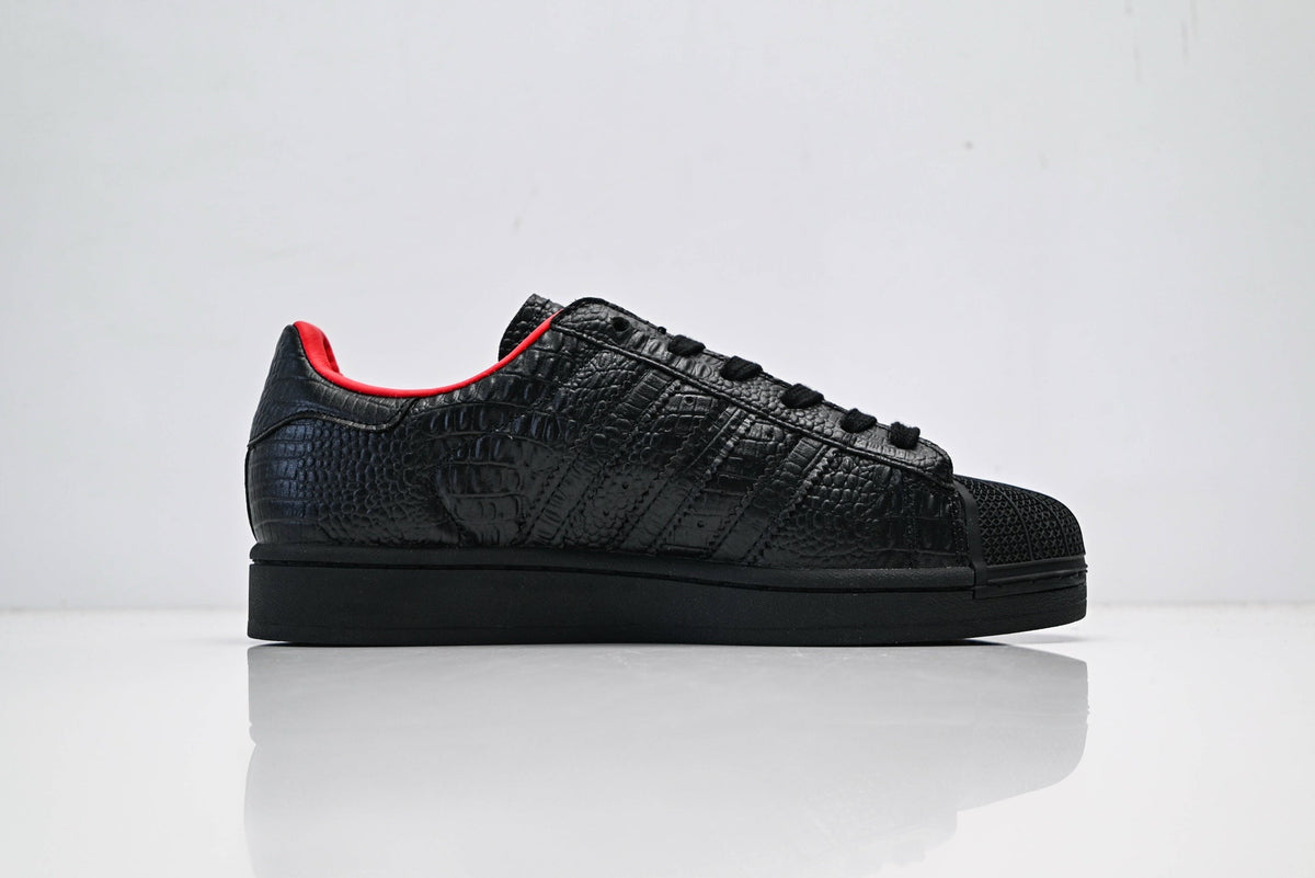adidas Originals Superstar ¨C Black Croc-Embossed Upper with Red Lining & White Shell Toe