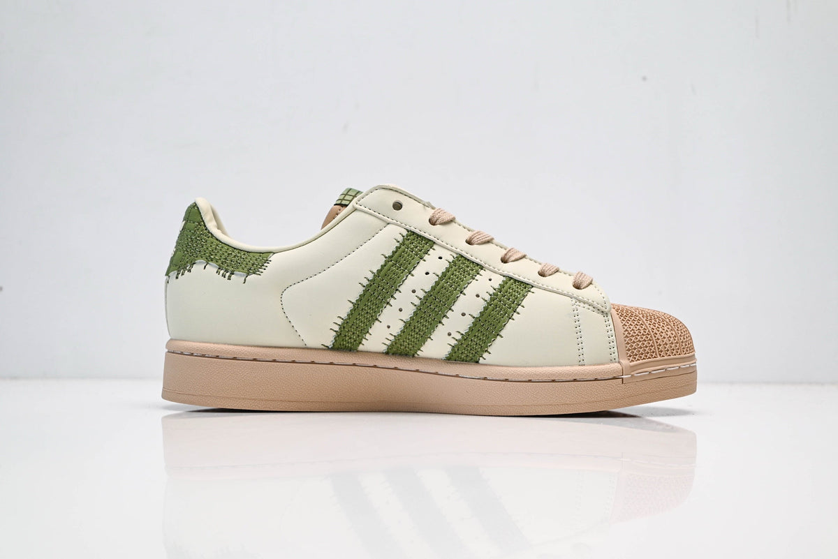 adidas Originals Superstar ¨C Off-White with Green 3-Stripes & Beige Shell Toe