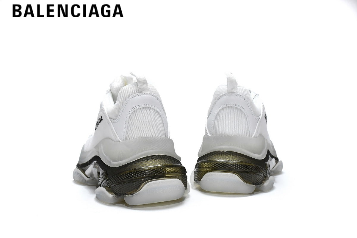 Balenciaga Triple S men's shoes  women sneakers ¡ª White & Gold, Clear Sole