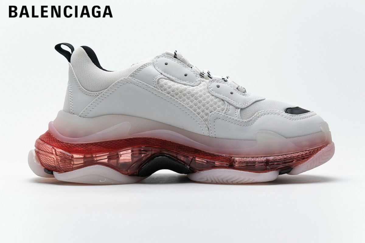 Balenciaga Triple S men's shoes  women sneakers Clear Sole Sneaker ¡ª White / Red