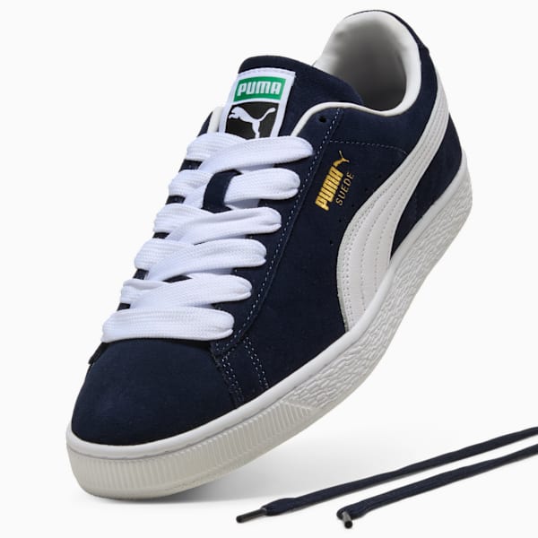 PUMA Suede Classic Navy Blue-White-Gold puma shoes for men  womens shoes  roma shoes
