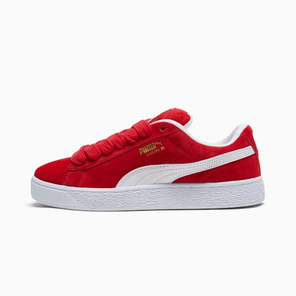 PUMA Suede XL Vivid Red-White-Gold puma shoes for men  womens shoes  roma shoes