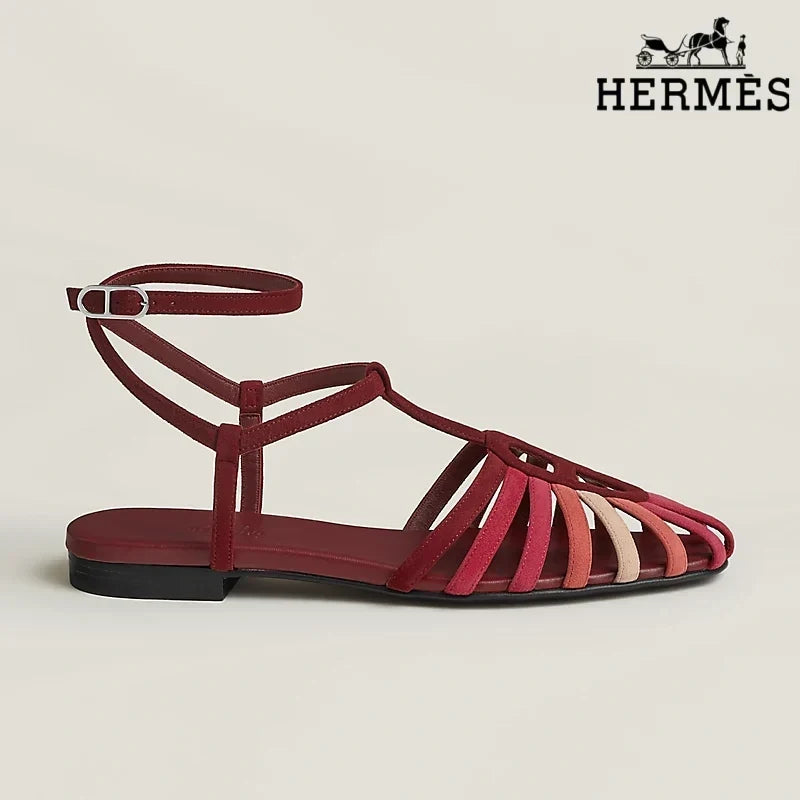Herm¨¨s Multicolor Red Suede Ankle Strap Cage Sandals