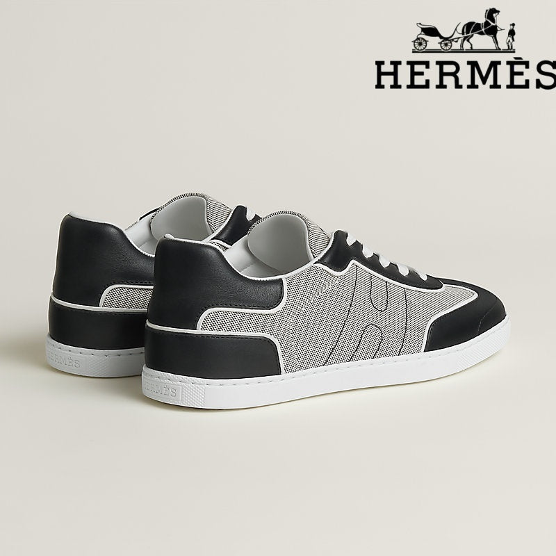 Herm¨¨s Black And White Canvas Leather Sneaker