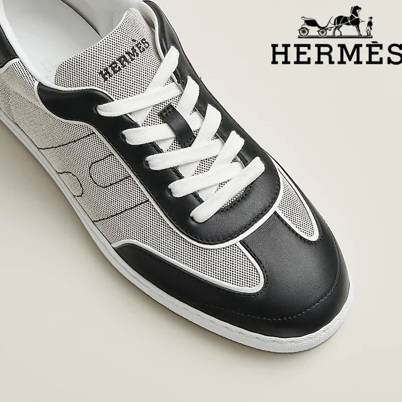 Herm¨¨s Black And White Canvas Leather Sneaker
