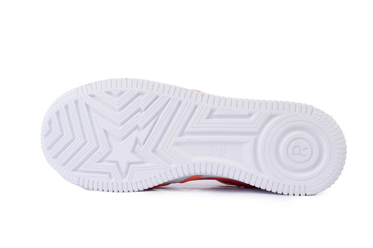 A BATHING APE BAPE STA Glossy Orange & White Oversized-Star Sneakers | Women's & Men's Skate-Inspired Shoes
