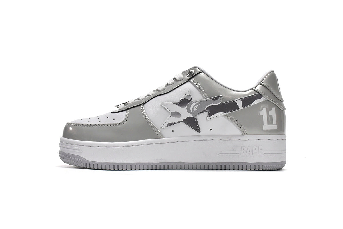 A BATHING APE BAPE STA Silver & White Camo-Star Sneakers | Women's & Men's Skate-Inspired Shoes